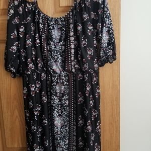 Maurices 2x cut out shoulder black patterned dress